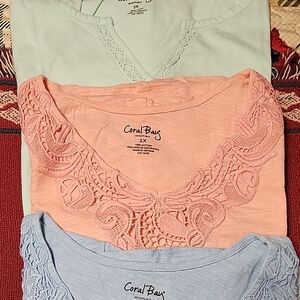 Coral Bay Lace Detail Tops - Peach, Blue, Green